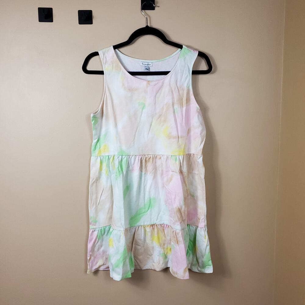 Love, Fire Tiered Sleeveless Baby Doll Dress in Tie-dye Size XL